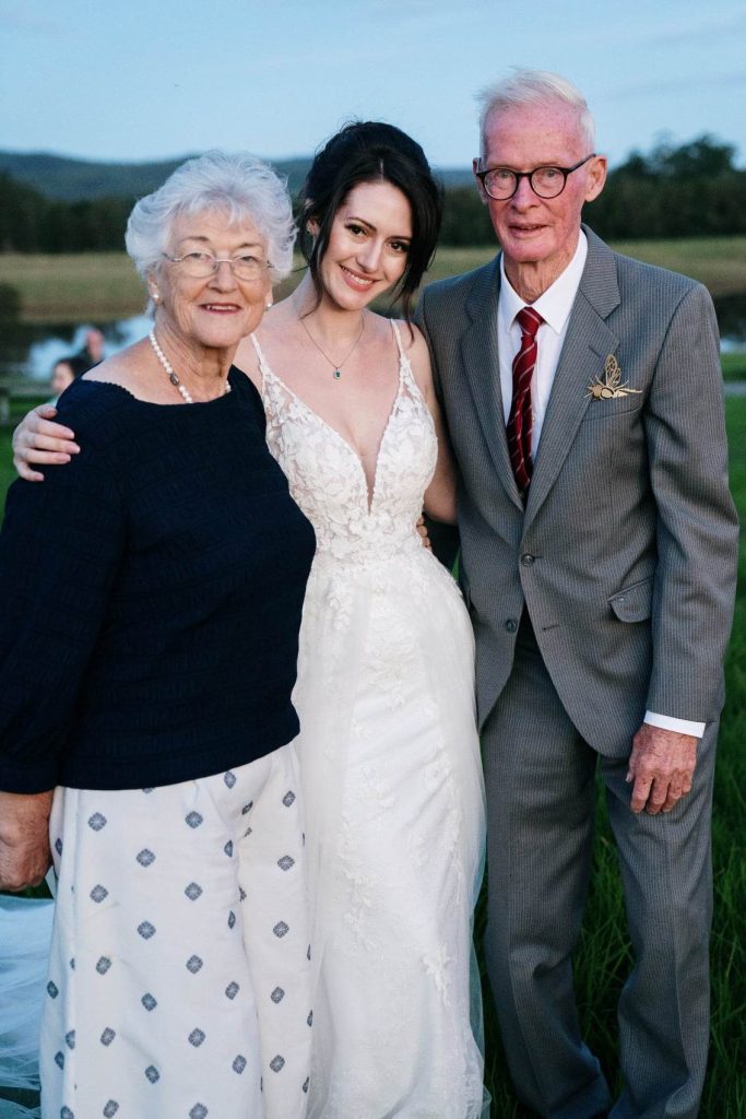 Bride pictured with her grandparents